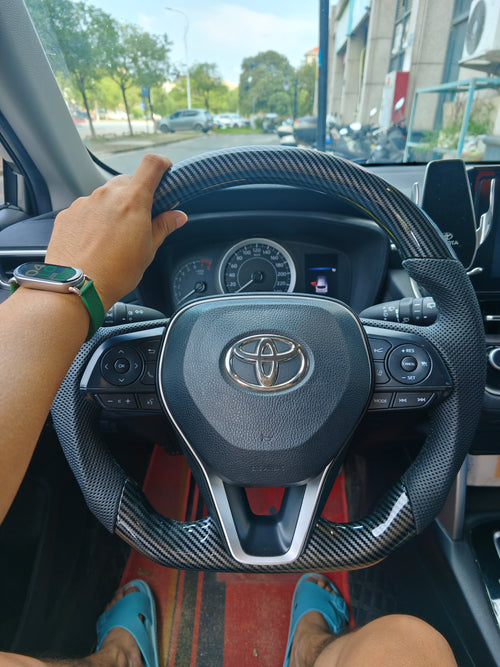 Carbon Fiber Style (Water Transfer) Steering Wheel for Toyota Camry (2017-2021), Corolla, Avalon - Type 1